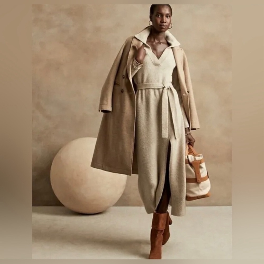 Banana Republic Career Office Luxury Wool Blend Johnny-Collar Sweater Midi Dress - Picture 4 of 11